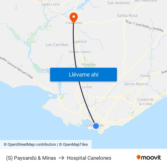 (S) Paysandú & Minas to Hospital Canelones map