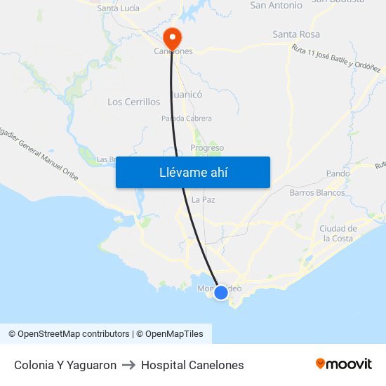 Colonia Y Yaguaron to Hospital Canelones map