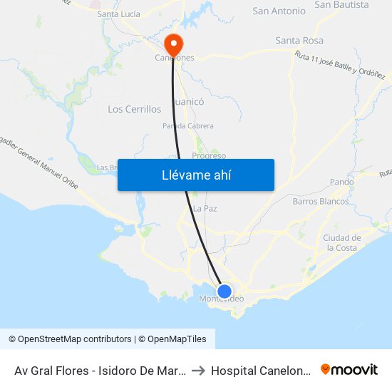 Av Gral Flores - Isidoro De Maria to Hospital Canelones map