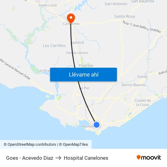 Goes - Acevedo Diaz to Hospital Canelones map