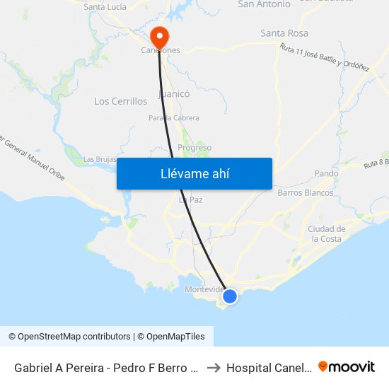 Gabriel A Pereira - Pedro F Berro Falta 145 to Hospital Canelones map