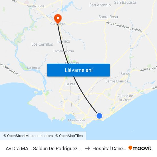 Av Dra MA L Saldun De Rodriguez - Av Bolivia to Hospital Canelones map