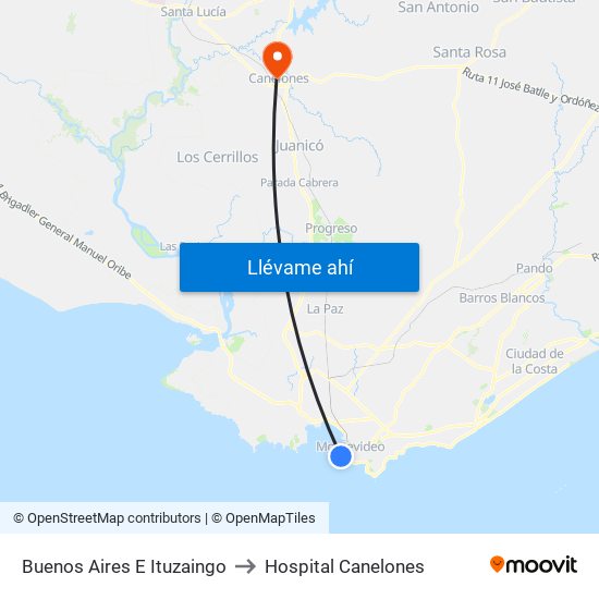 Buenos Aires E Ituzaingo to Hospital Canelones map