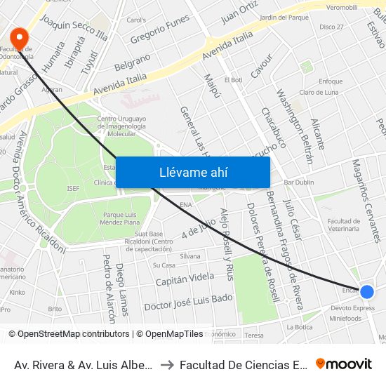 Av. Rivera & Av. Luis Alberto De Herrera to Facultad De Ciencias Empresariales map