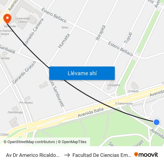 Av Dr Americo Ricaldoni - Av Italia to Facultad De Ciencias Empresariales map