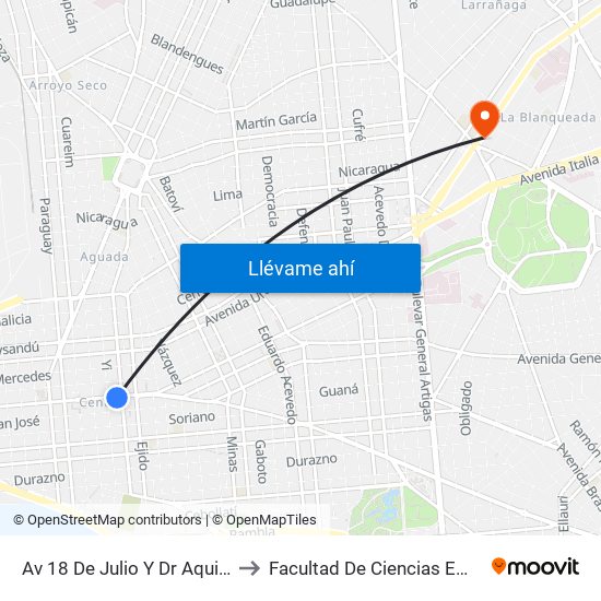 Av 18 De Julio Y Dr Aquiles R Lanza to Facultad De Ciencias Empresariales map