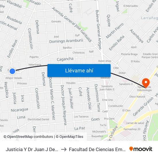 Justicia Y Dr Juan J De Amezaga to Facultad De Ciencias Empresariales map