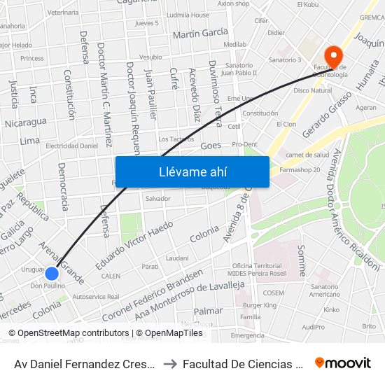 Av Daniel Fernandez Crespo - Av Uruguay to Facultad De Ciencias Empresariales map