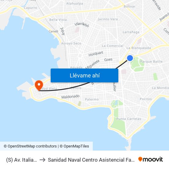 (S) Av. Italia & Albo to Sanidad Naval Centro Asistencial Familiar Montevideo map