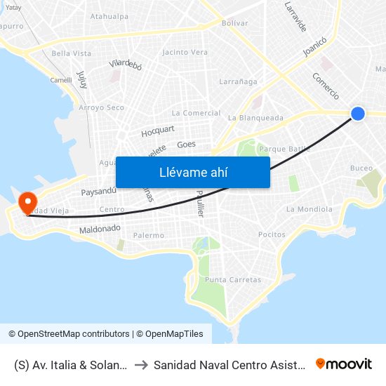 (S) Av. Italia & Solano López (Comercio) to Sanidad Naval Centro Asistencial Familiar Montevideo map