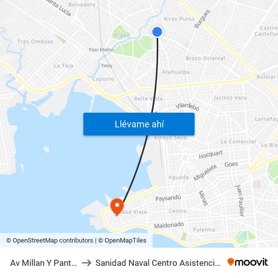 Av Millan Y Pantaleon Sotelo to Sanidad Naval Centro Asistencial Familiar Montevideo map