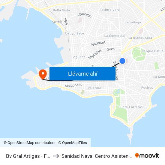 Bv Gral Artigas - Francisco Canaro to Sanidad Naval Centro Asistencial Familiar Montevideo map