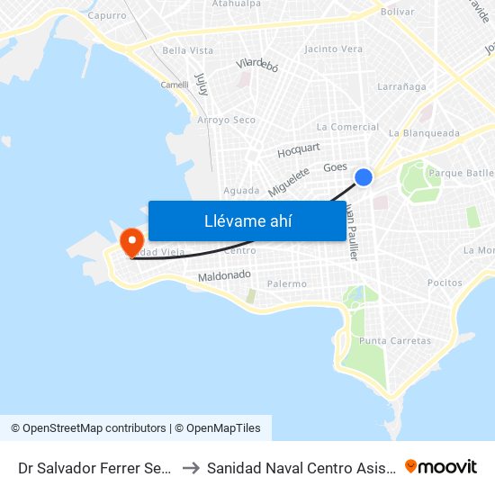 Dr Salvador Ferrer Serra - Dr Mario Cassinoni to Sanidad Naval Centro Asistencial Familiar Montevideo map