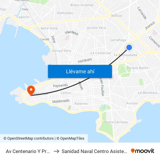 Av Centenario Y Prof Dr Pablo Purriel to Sanidad Naval Centro Asistencial Familiar Montevideo map