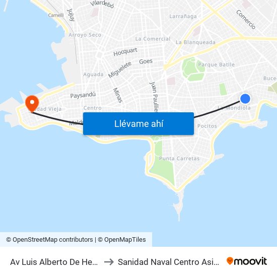 Av Luis Alberto De Herrera - Cr Luis E Lecueder to Sanidad Naval Centro Asistencial Familiar Montevideo map