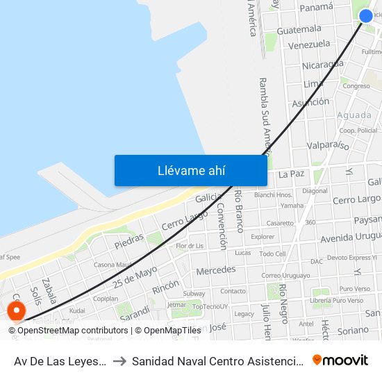 Av De Las Leyes - Guatemala to Sanidad Naval Centro Asistencial Familiar Montevideo map