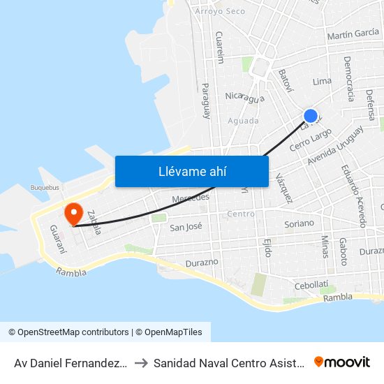 Av Daniel Fernandez Crespo Y 9 De Abril to Sanidad Naval Centro Asistencial Familiar Montevideo map