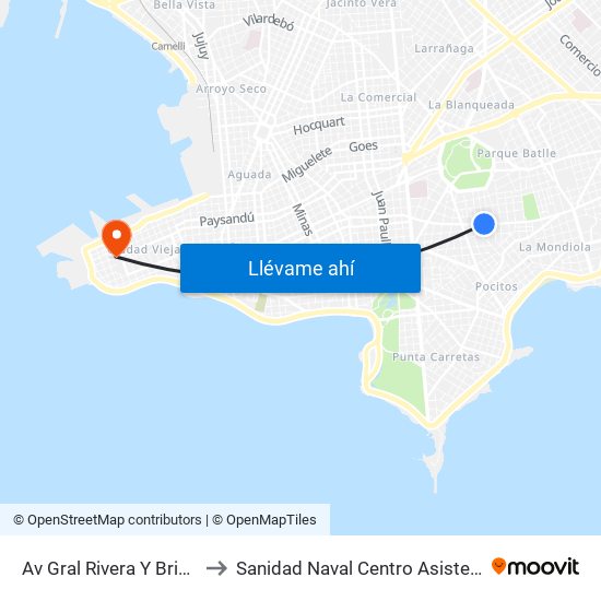 Av Gral Rivera Y Brig Gral Diego Lamas to Sanidad Naval Centro Asistencial Familiar Montevideo map