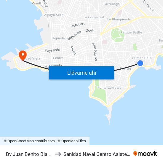 Bv Juan Benito Blanco - Echevarriarza to Sanidad Naval Centro Asistencial Familiar Montevideo map