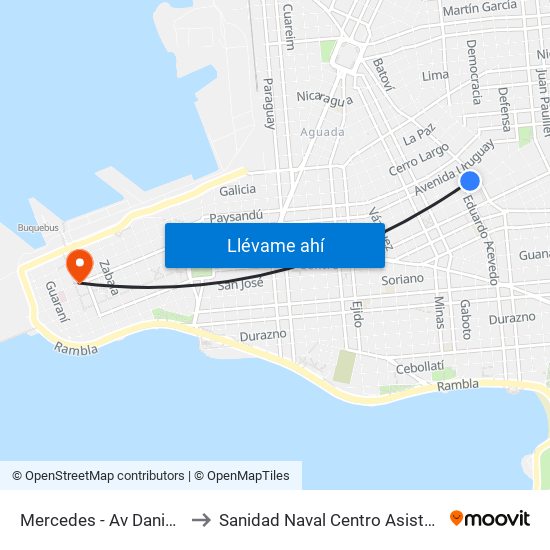 Mercedes - Av Daniel Fernandez Crespo to Sanidad Naval Centro Asistencial Familiar Montevideo map