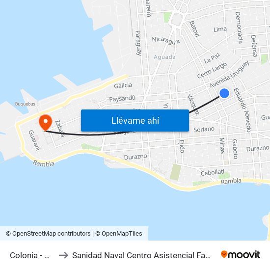 Colonia - Gaboto to Sanidad Naval Centro Asistencial Familiar Montevideo map