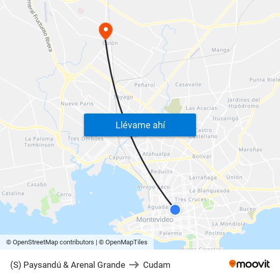 (S) Paysandú & Arenal Grande to Cudam map