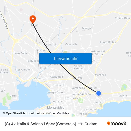 (S) Av. Italia & Solano López (Comercio) to Cudam map