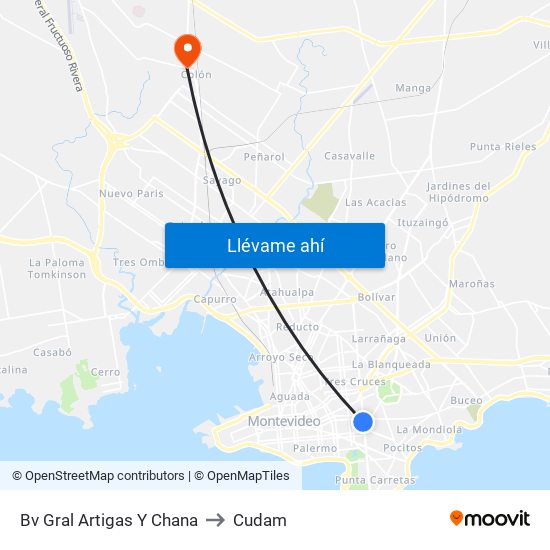 Bv Gral Artigas Y Chana to Cudam map