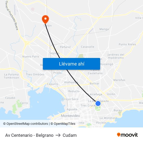 Av Centenario - Belgrano to Cudam map