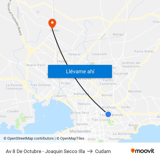Av 8 De Octubre - Joaquin Secco Illa to Cudam map