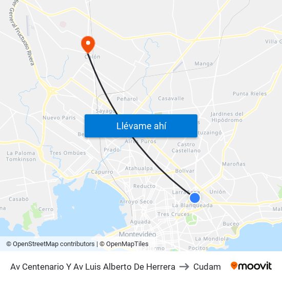 Av Centenario Y Av Luis Alberto De Herrera to Cudam map