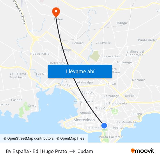 Bv España - Edil Hugo Prato to Cudam map