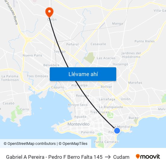 Gabriel A Pereira - Pedro F Berro Falta 145 to Cudam map
