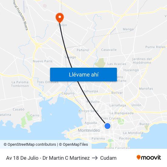 Av 18 De Julio - Dr Martin C Martinez to Cudam map