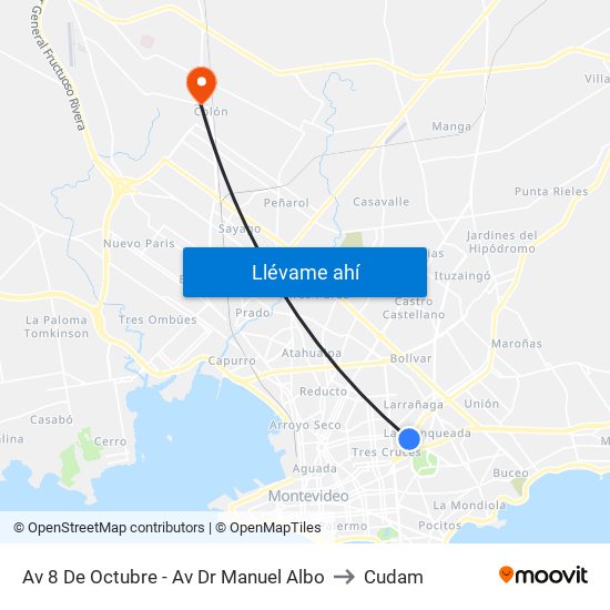 Av 8 De Octubre - Av Dr Manuel Albo to Cudam map