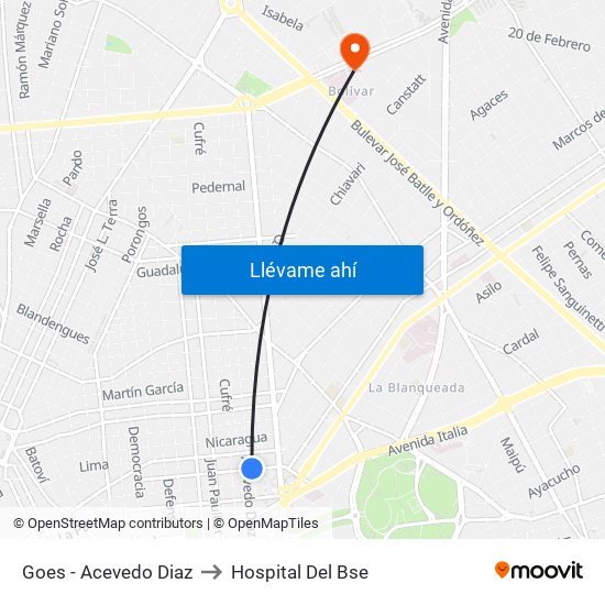 Goes - Acevedo Diaz to Hospital Del Bse map