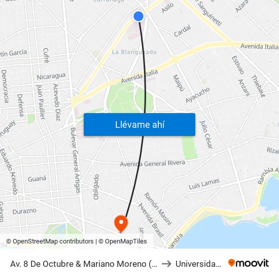Av. 8 De Octubre & Mariano Moreno (H. Militar) to Universidad Ort map