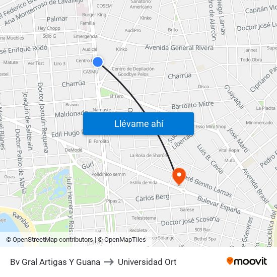 Bv Gral Artigas Y Guana to Universidad Ort map