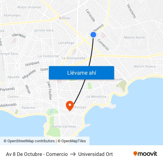 Av 8 De Octubre - Comercio to Universidad Ort map