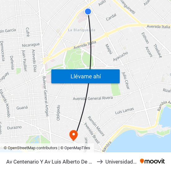 Av Centenario Y Av Luis Alberto De Herrera to Universidad Ort map
