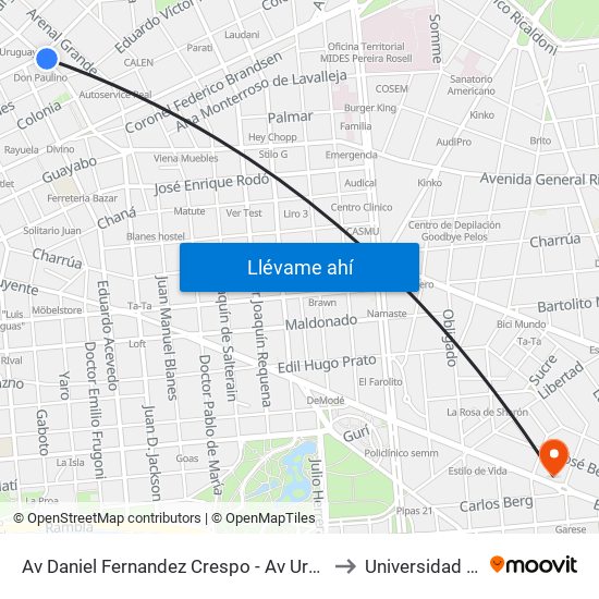 Av Daniel Fernandez Crespo - Av Uruguay to Universidad Ort map