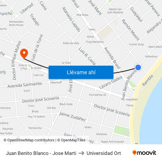 Juan Benito Blanco - Jose Marti to Universidad Ort map