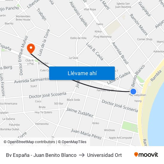 Bv España - Juan Benito Blanco to Universidad Ort map