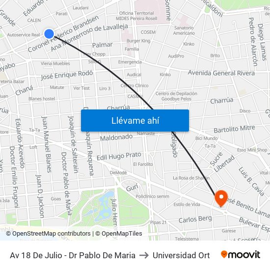 Av 18 De Julio - Dr Pablo De Maria to Universidad Ort map