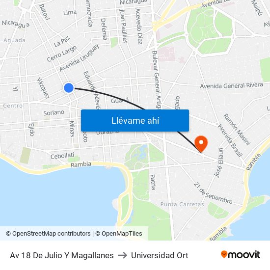 Av 18 De Julio Y Magallanes to Universidad Ort map