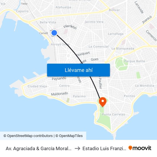 Av. Agraciada & García Morales to Estadio Luis Franzini map