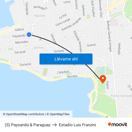 (S) Paysandú & Paraguay to Estadio Luis Franzini map