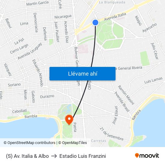 (S) Av. Italia & Albo to Estadio Luis Franzini map