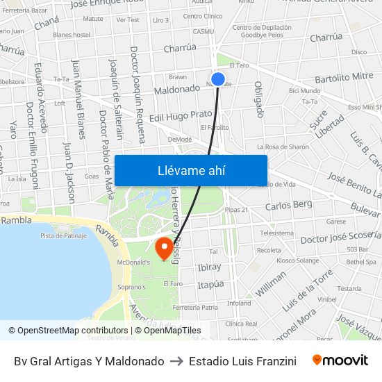 Bv Gral Artigas Y Maldonado to Estadio Luis Franzini map