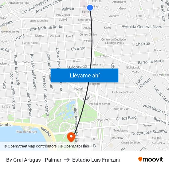 Bv Gral Artigas - Palmar to Estadio Luis Franzini map